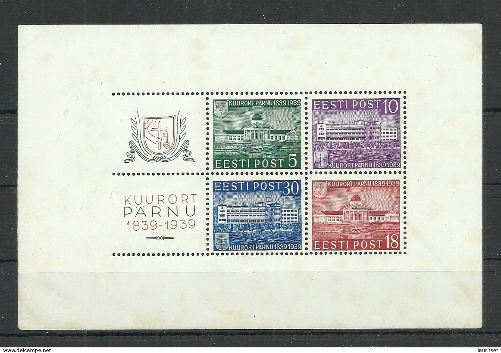 Estland Estonia 1939 Pärnu Pernau Kurort Sanatorium Block Michel 4 MNH But STAIN! Stockfleckig! - Estonie