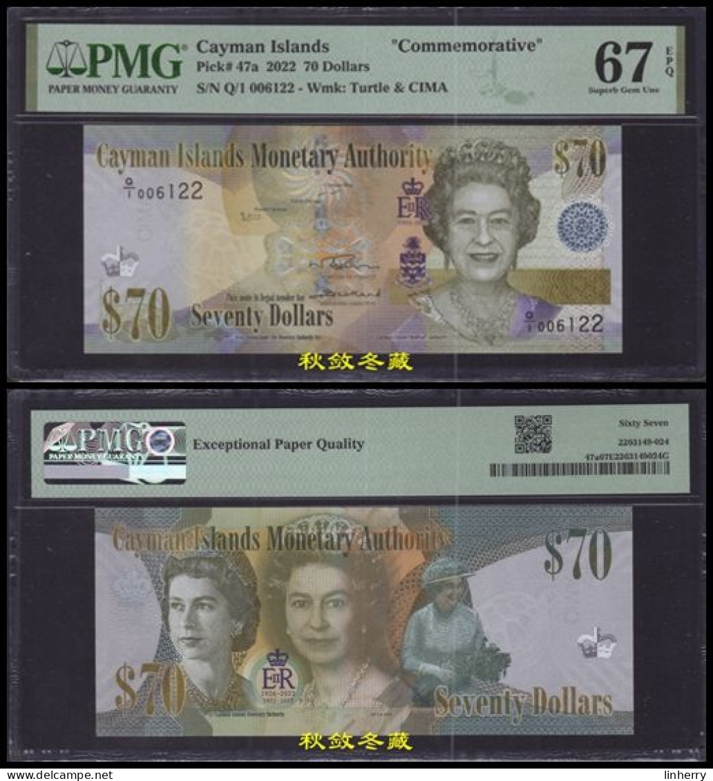 Cayman Islands 70 Dollars, 2023, Queen, Commemorative, PMG67 - Iles Cayman