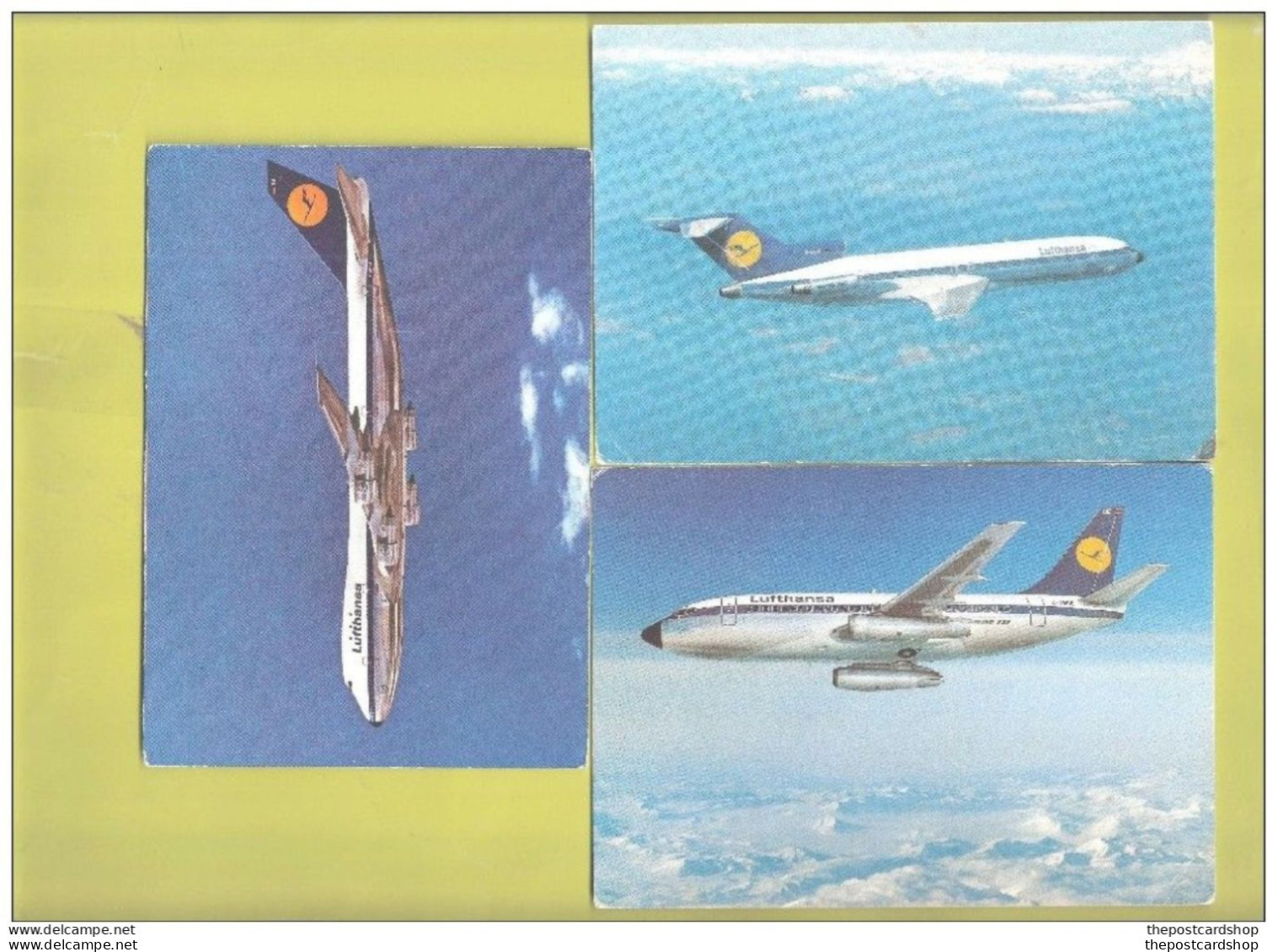 3 Three Aircraft Postcards Lufthansa - Boeing 747 Jumbo Jet + Lufthansa Boeing 737 City Jet +Lufthansa - B727 Europa Jet - 1946-....: Modern Era