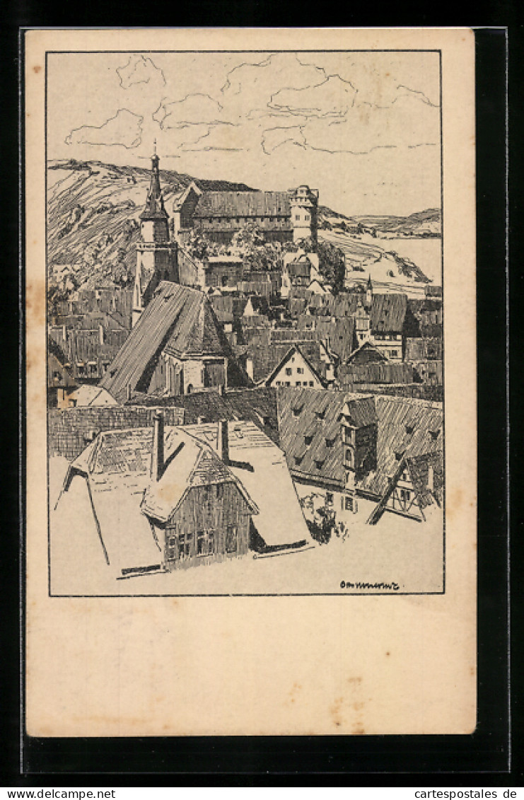 Künstler-AK Otto Ubbelohde: Tübingen, Stiftskirche Und Schloss  - Ubbelohde, Otto