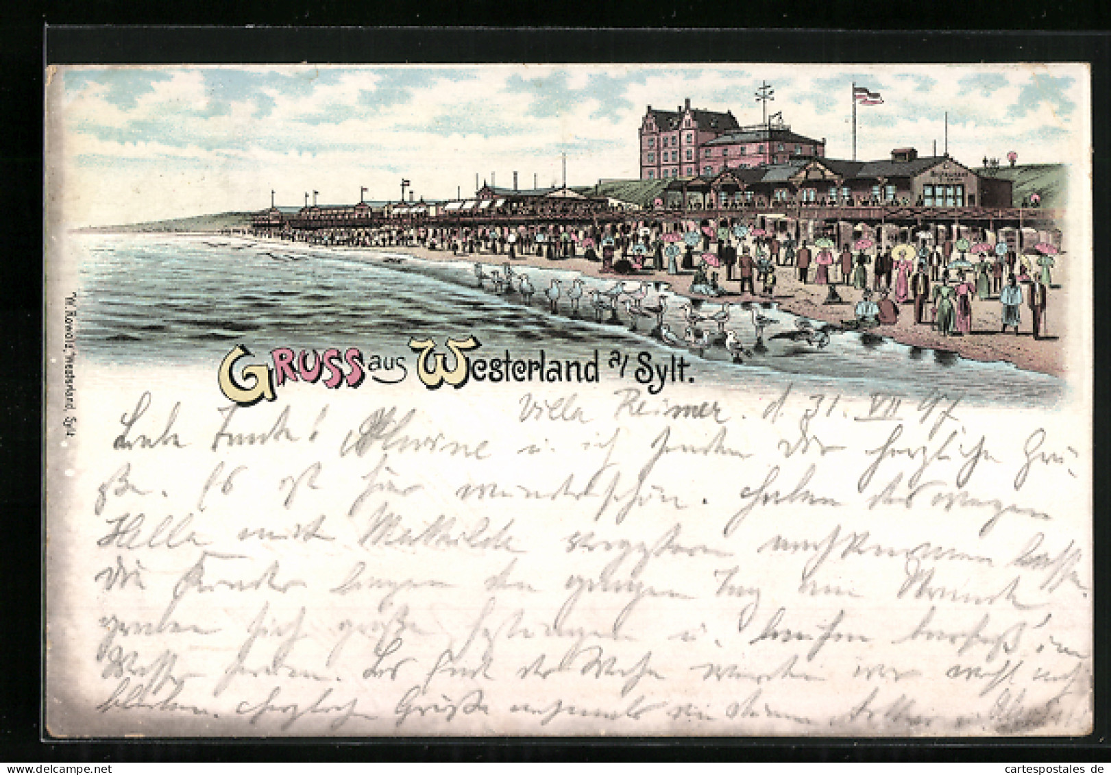 Lithographie Westerland A. Sylt, Strand Mit Strandkörben  - Sylt