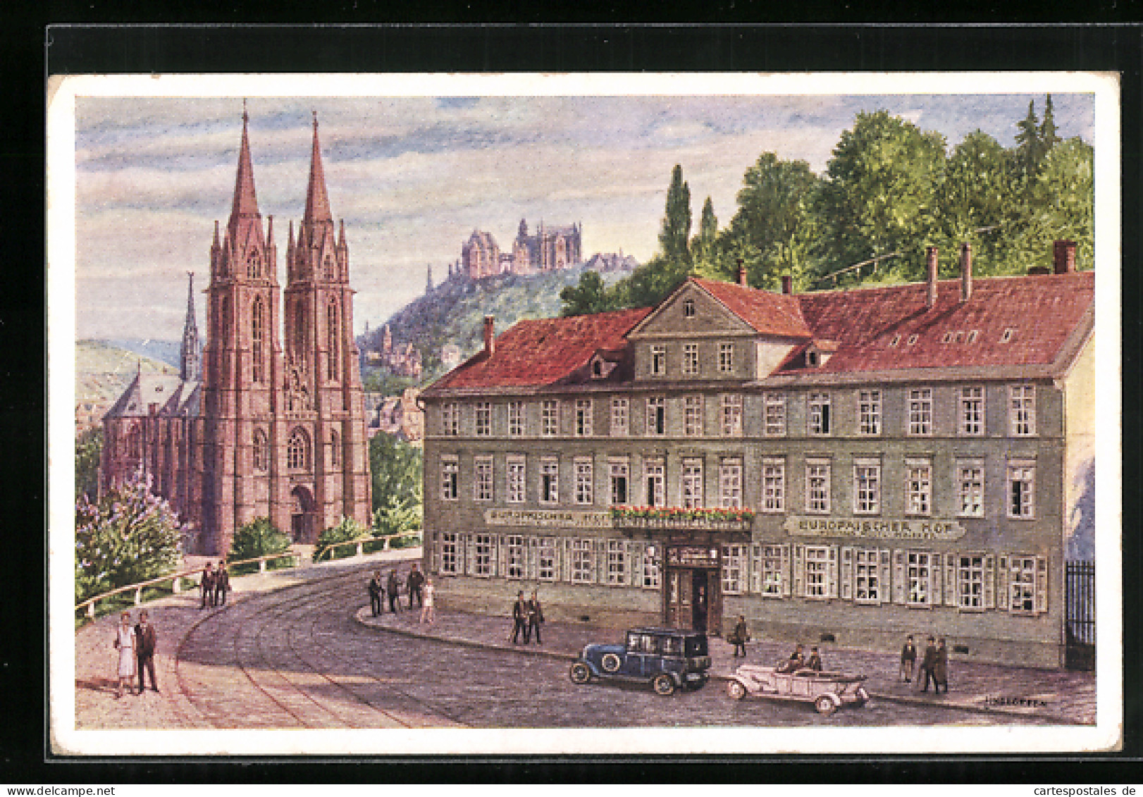 Künstler-AK Marburg /Lahn, Hotel Europäischer Hof  - Marburg