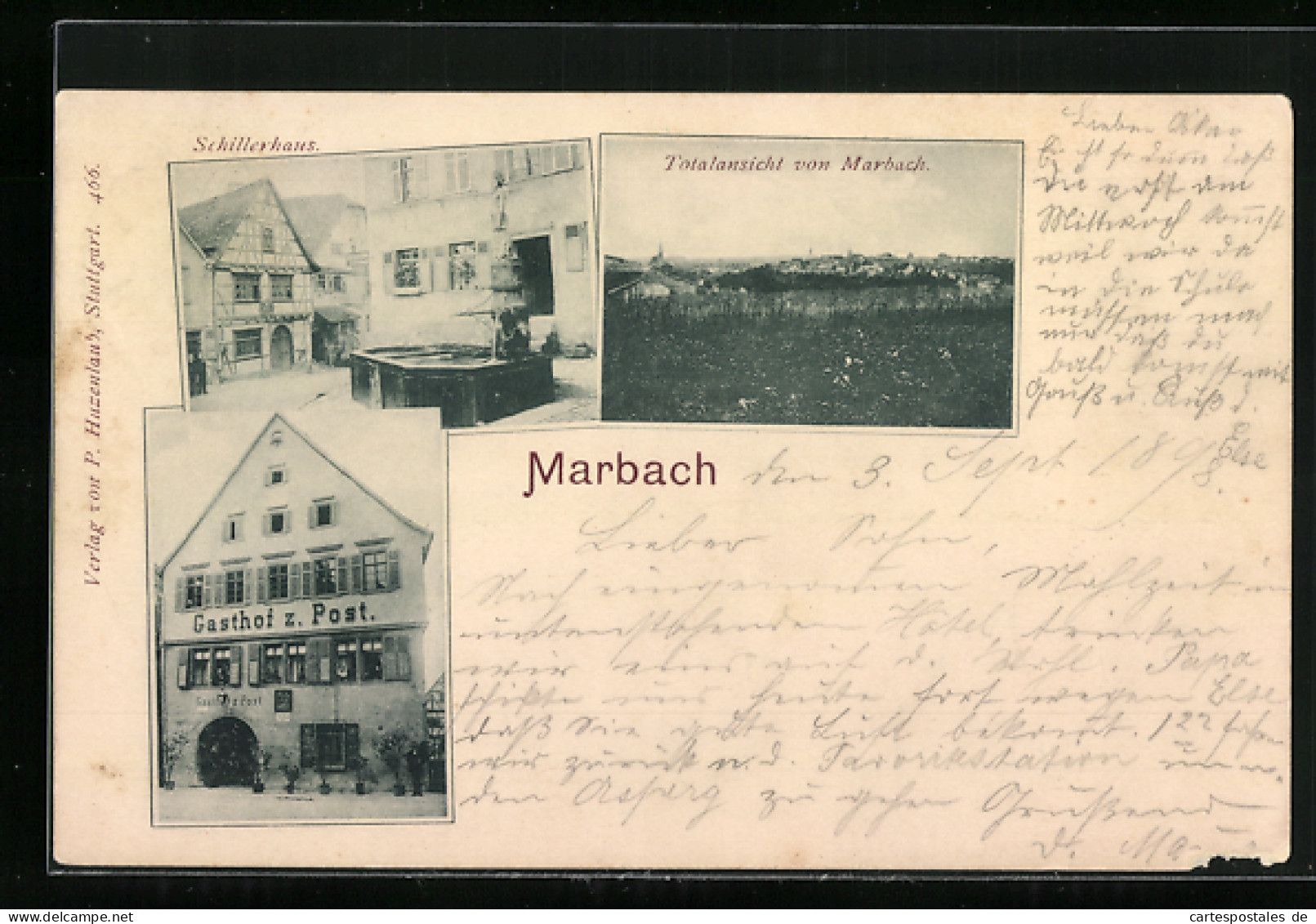AK Marbach, Gasthof Zur Post, Schillerhaus, Totalansicht  - Marbach