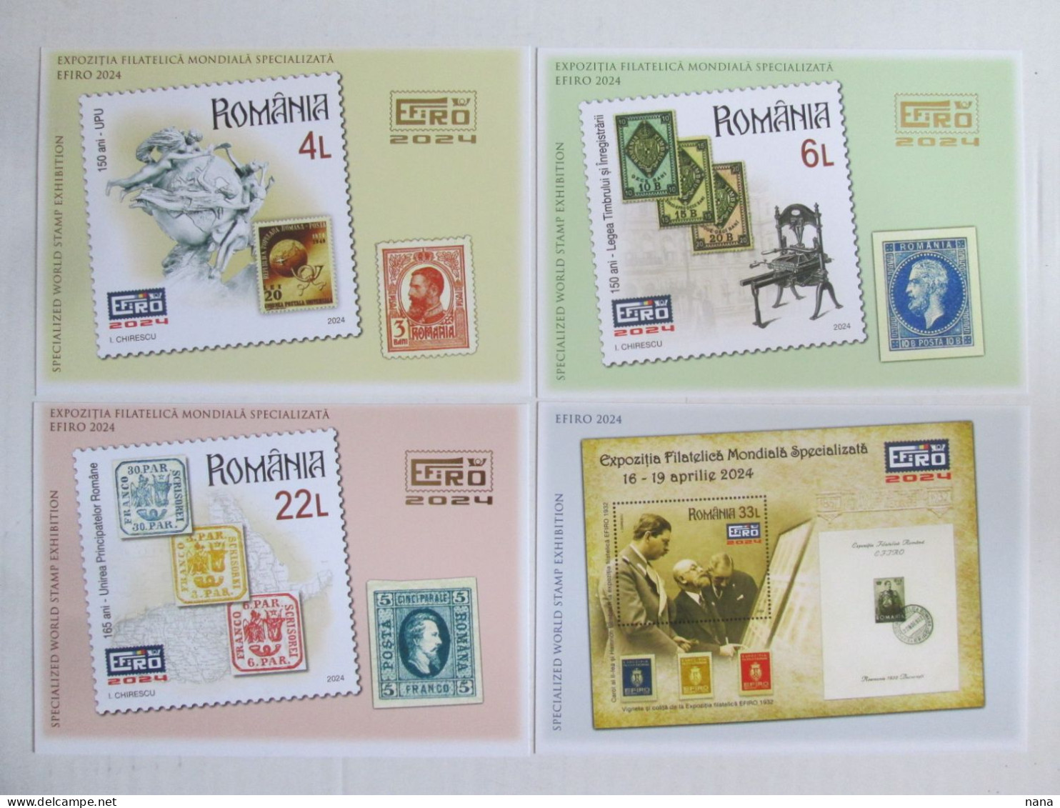 Roumanie EFIRO 2024,lot De 4 Cartes Postales Neuves/Romania EFIRO 2024 Set Of 4 UNC Stationery Postcards - Storia Postale