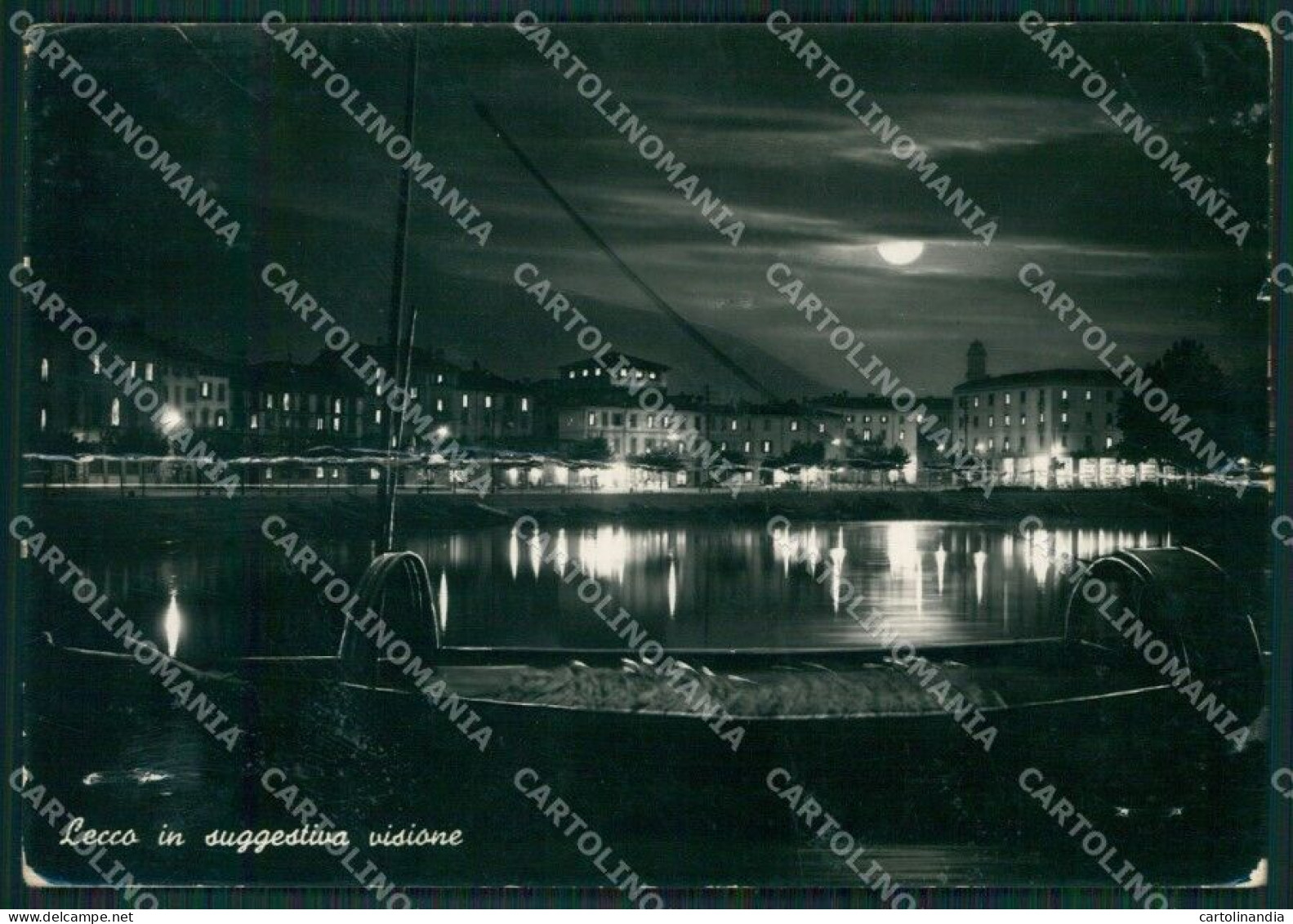 Lecco Città Lago Di Chiaro Di Luna PIEGATA Foto FG Cartolina KB3334 - Lecco