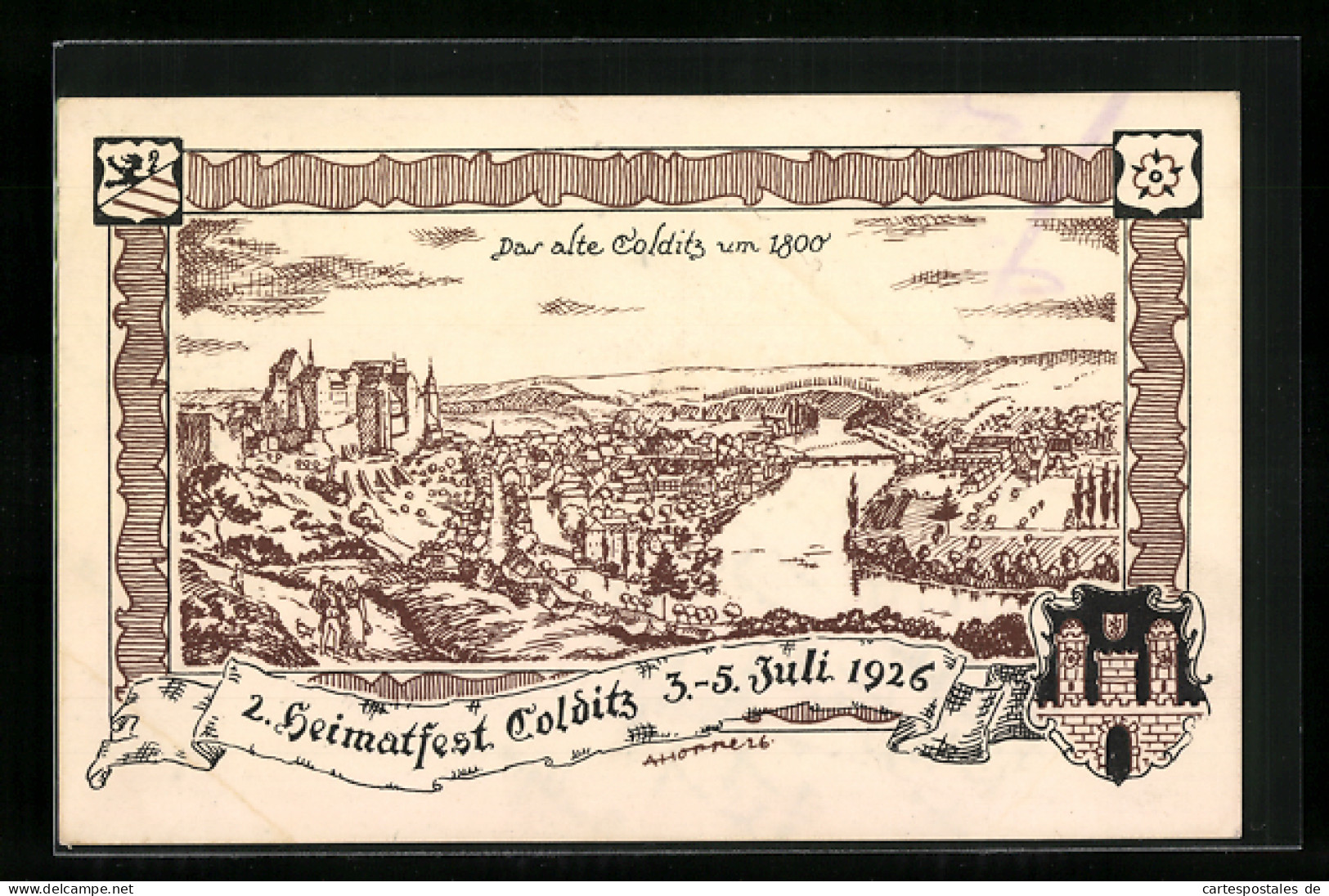 Künstler-AK Colditz, Das Alte Colditz Um 1800, 2. Heimatfest 3.-5. Juli 1926, Wappen  - Colditz