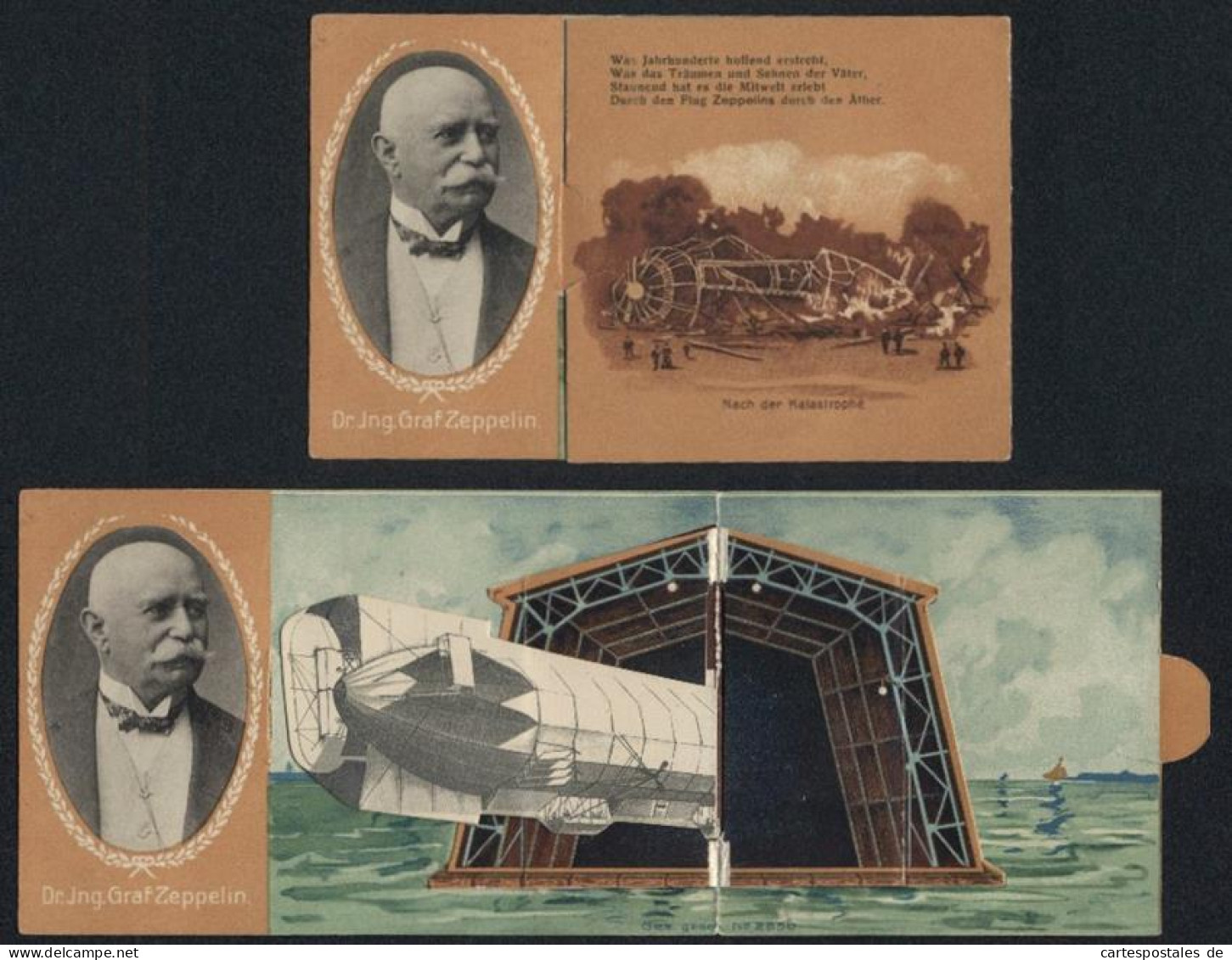 Mechanische-AK Portrait Dr. Ing. Graf Ferdinand Von Zeppelin, Luftschiff Und Hangar  - Dirigeables