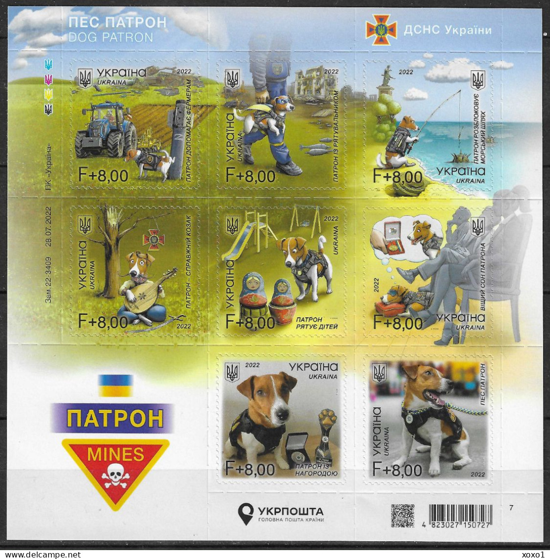 Ukraine 2022 MiNr. 2043 - 2050 WW3, Detection Dog “Patron”, Jack Russell Terrier, Militaria M\sh  MNH ** 15.00 € - Militaria