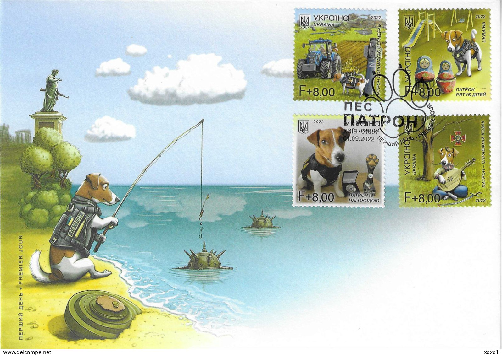 Ukraine 2022 MiNr. 2047 - 2050 WW3, Detection Dog “Patron”, Jack Russell Terrier, Militaria  FDC  MNH ** 9.25 € - Dogs