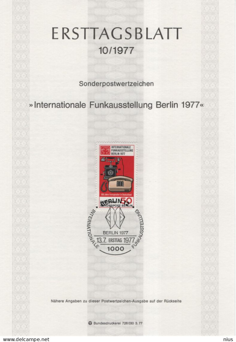 Germany Deutschland 1977-10 ETB Internationale Funkausstellung Berlin, Phone Telephone, Canceled In Berlin - 1974-1980