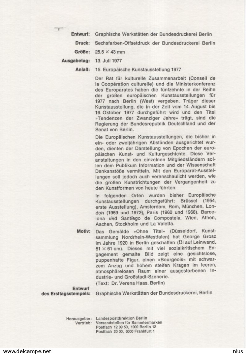 Germany Deutschland 1977-12 ETB 15. Europäische Kunstausstellung George Grosz Caricatural Drawings Painter, Berlin - 1974-1980