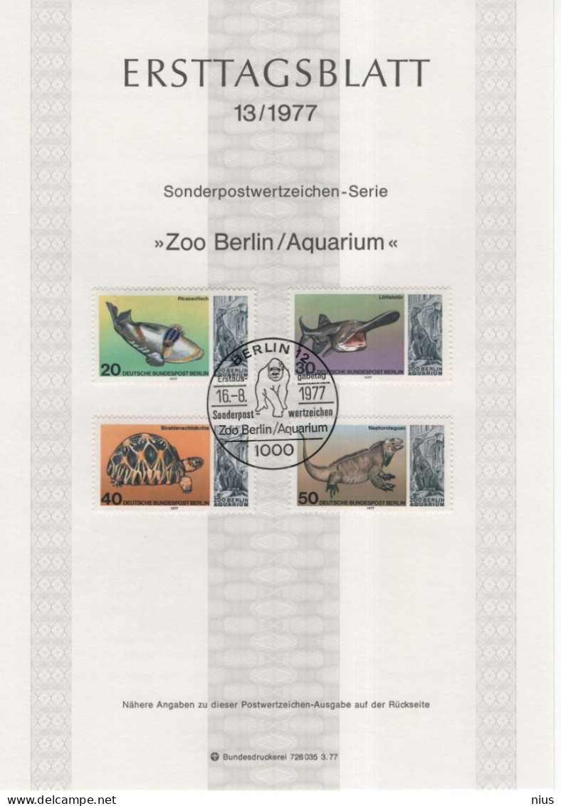 Germany Deutschland 1977-13 ETB Zoo Berlin Aquarium, Fish Paddlefish Rhinoceros Iguana Radiated Tortoise Monkey, Berlin - 1974-1980