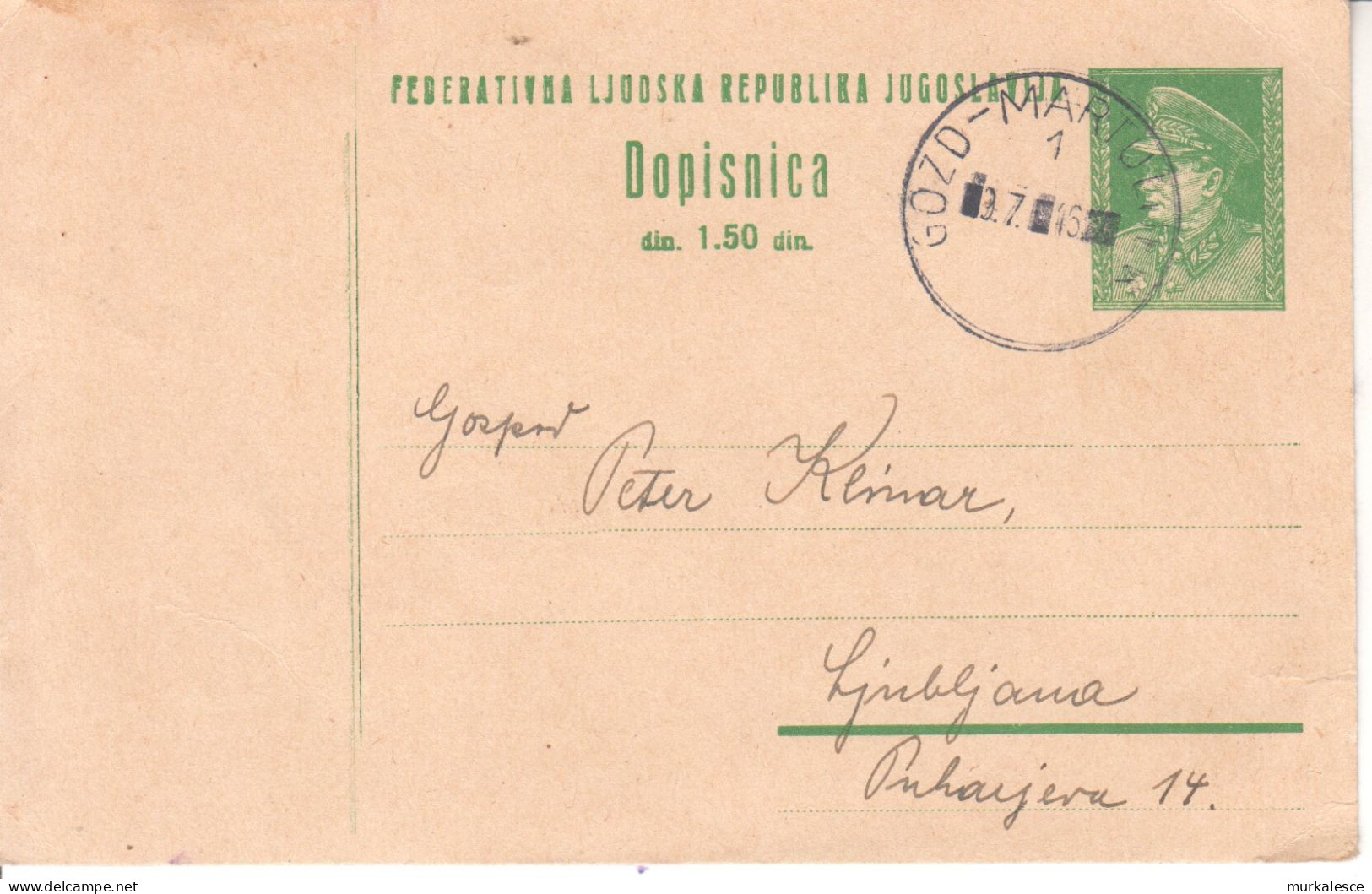 9390  --  POSTKARTE    STEPEL  GOZD  MARTULJEK - Slovénie