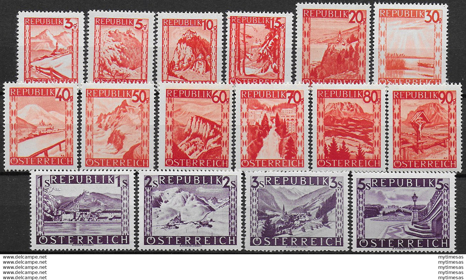 1947-48 Austria Vedute 16v. MNH Unif. 697/711 - Otros & Sin Clasificación