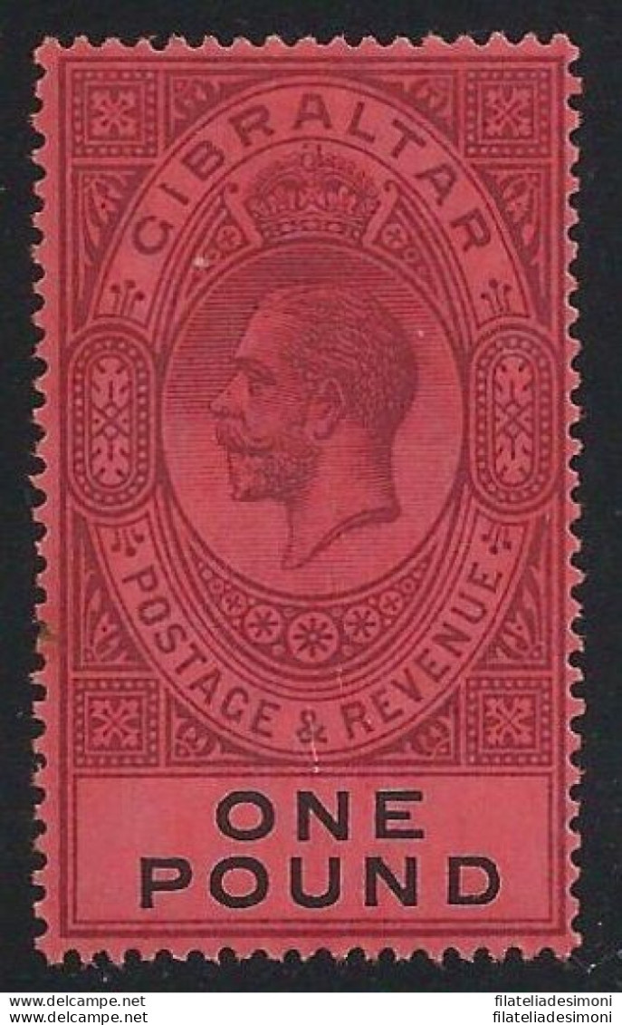 1912-24 GIBILTERRA, Effige Di Giorgio V , N° 72 , 1£ Rossa , MNH**  Firmato Bo - Gibraltar