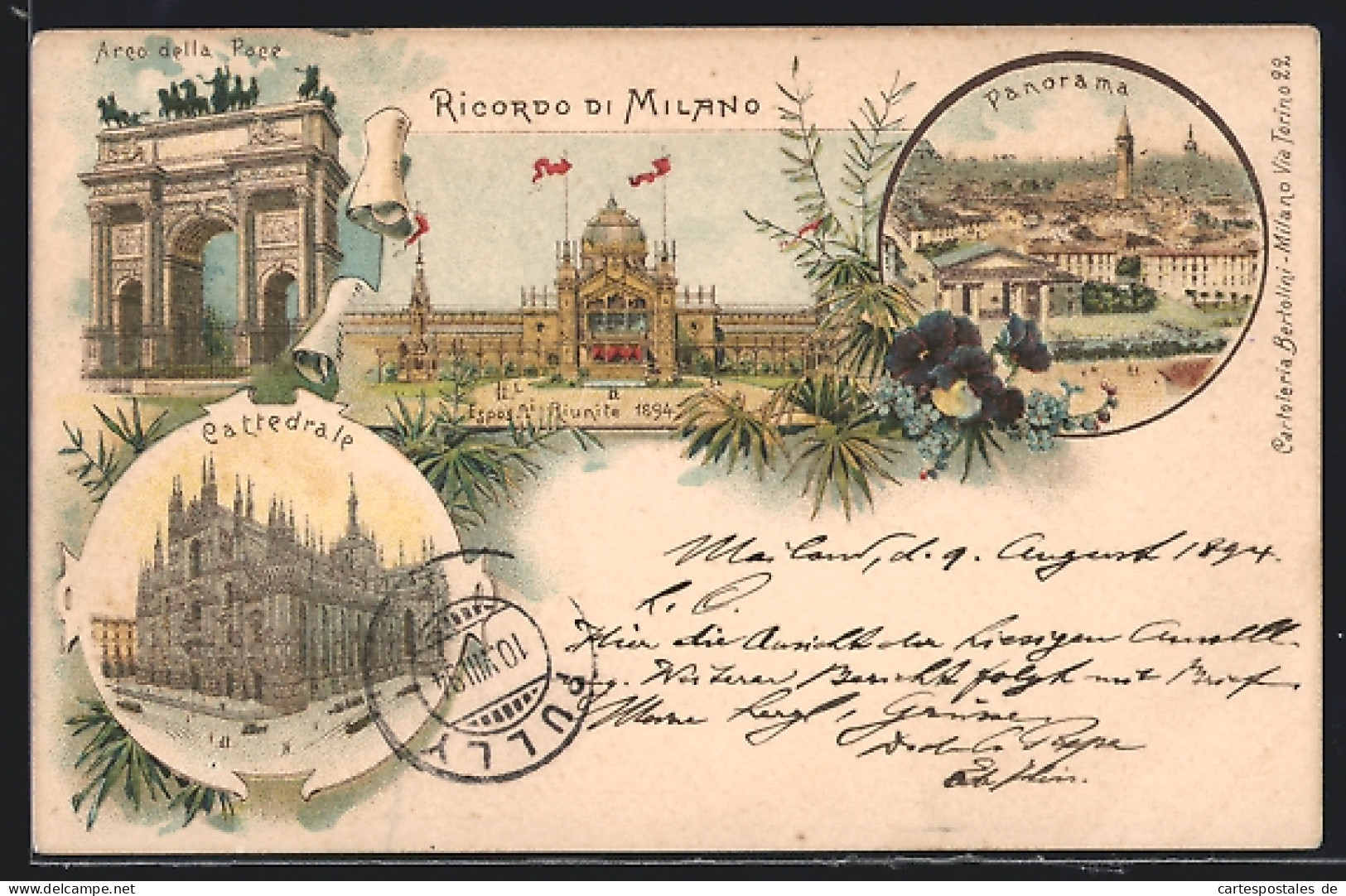 Vorläufer-Lithographie Milano, Espos. Ni Riunite 1894, Arco Della Pace, Cattedrale  - Exposiciones