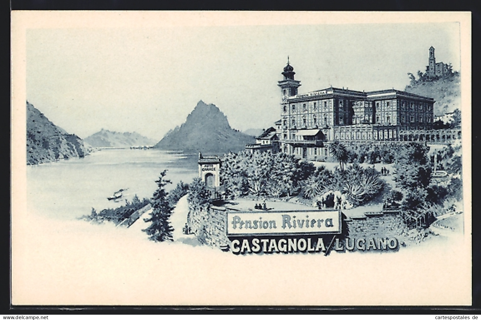 Künstler-AK Castagnola /Lugano, Pension Riviera  - Riviera