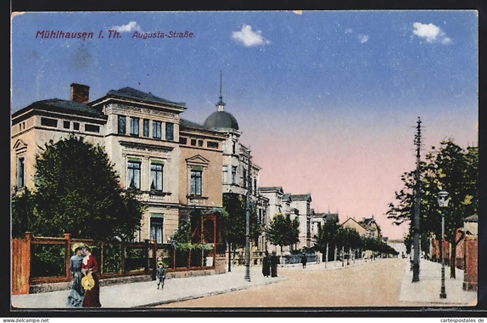 AK Mühlhausen I. Th., Augusta-Strasse Mit Spazierenden Menschen  - Muehlhausen