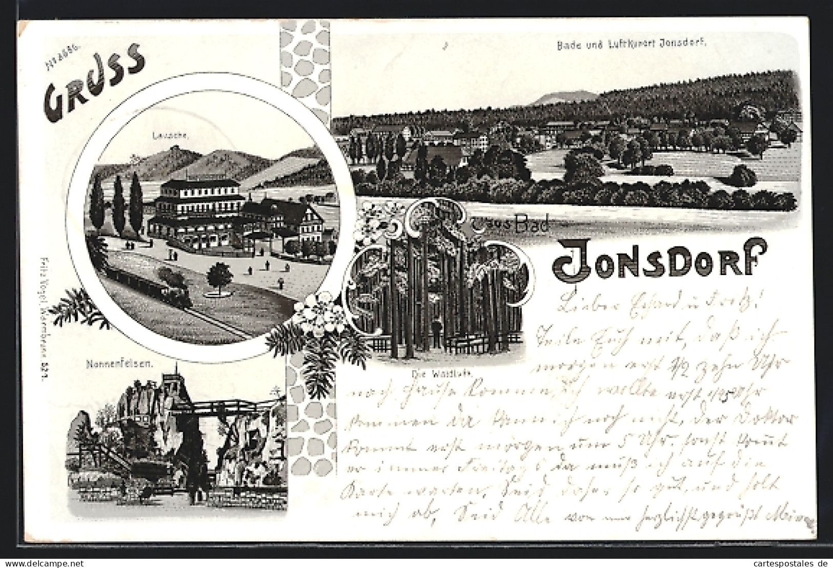 Lithographie Jonsdorf, Hotel Bad Jonsdorf Mit Lausche, Nonnenfelsen  - Jonsdorf