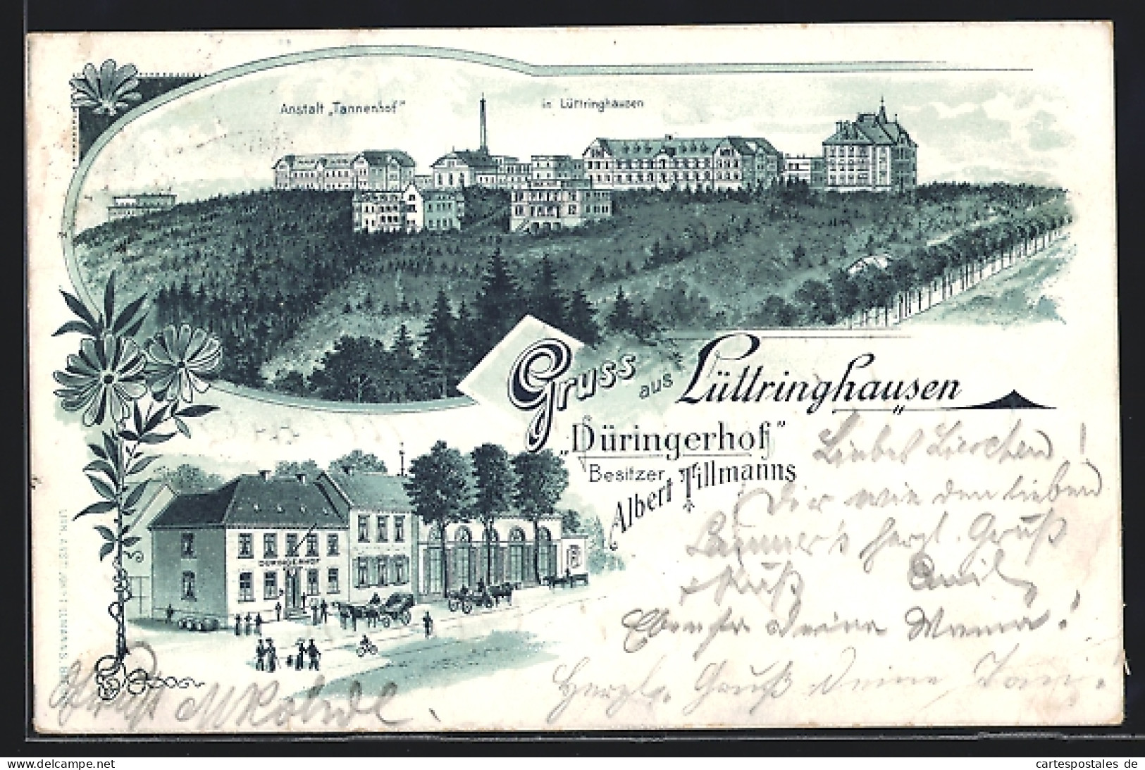 Lithographie Lüttringhausen / Remscheid, Gasthaus Düringerhof, Blick Zur Anstalt Tannenhof  - Remscheid