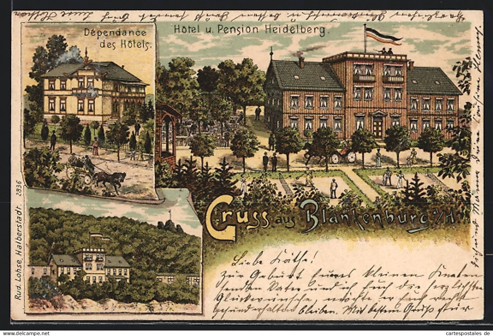 Lithographie Blankenburg A. H., Hotel-Pension Heidelberg Mit Anlagen, Dependance  - Blankenburg