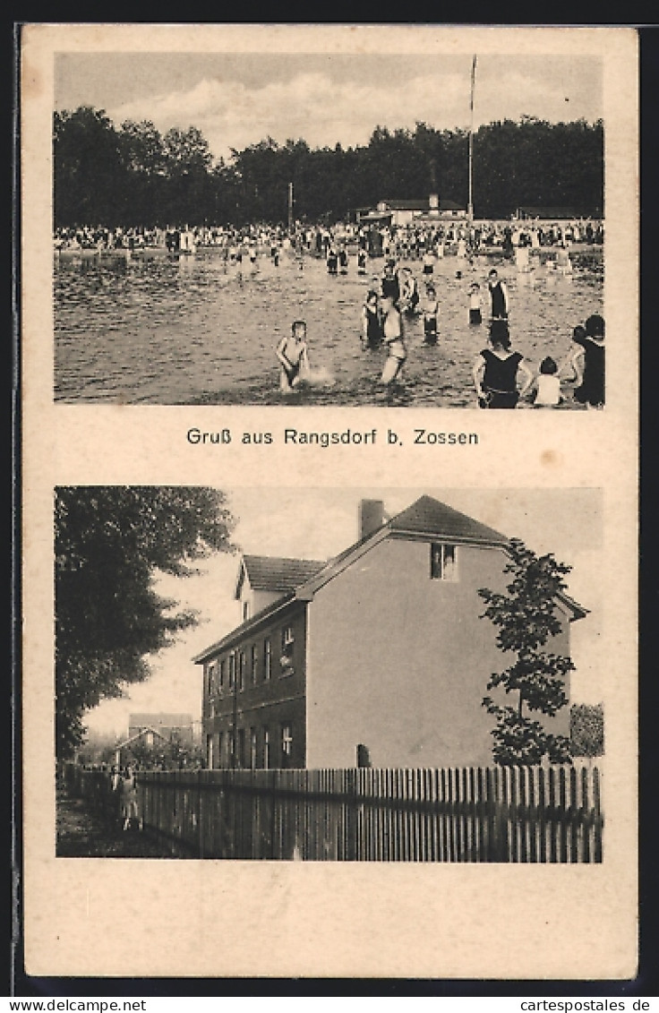 AK Rangsdorf Bei Zossen, Freibad Mit Badenden, Gebäude Mit Bewohnern Im Fenster  - Zossen