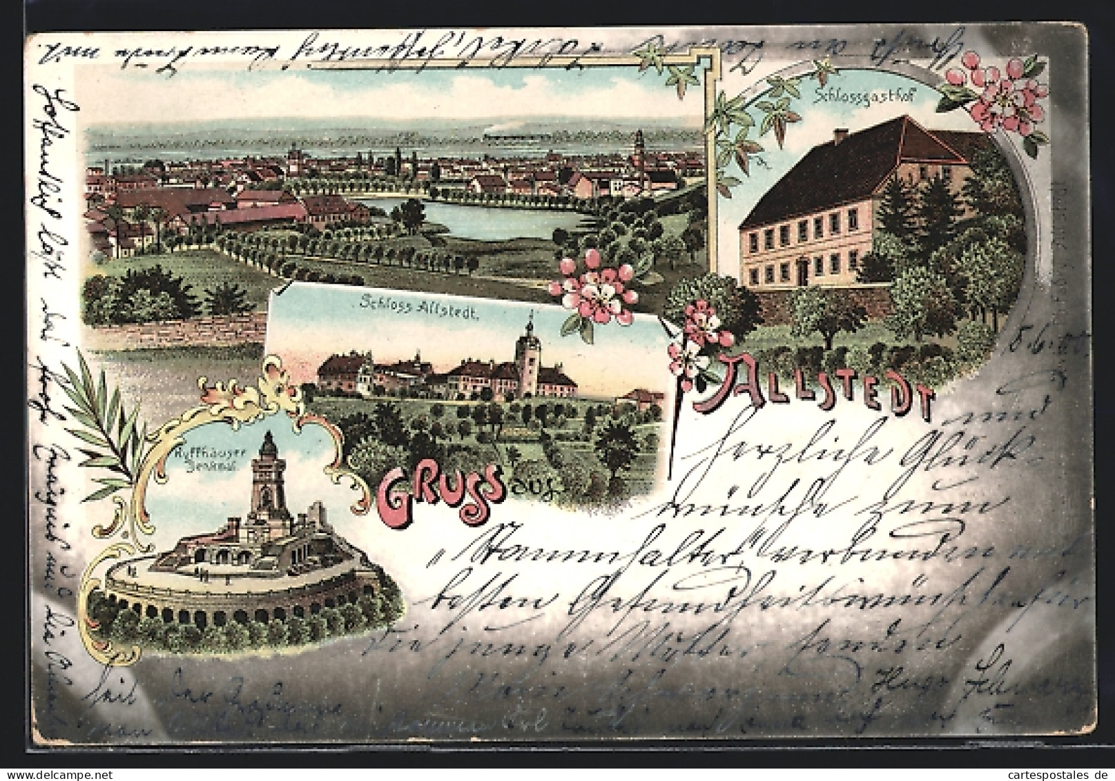 Lithographie Allstedt, Panorama, Schlossgasthof, Kyffhäuser Denkmal  - Kyffhäuser