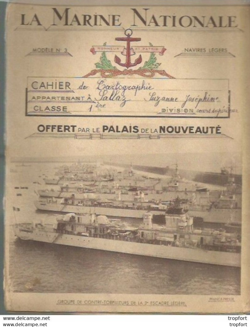 CC // Vintage Cahier écolier Avec Son Protège Cahier Ancien MARINE NATIONALE Cuirassé Torpilleur - Schutzumschläge