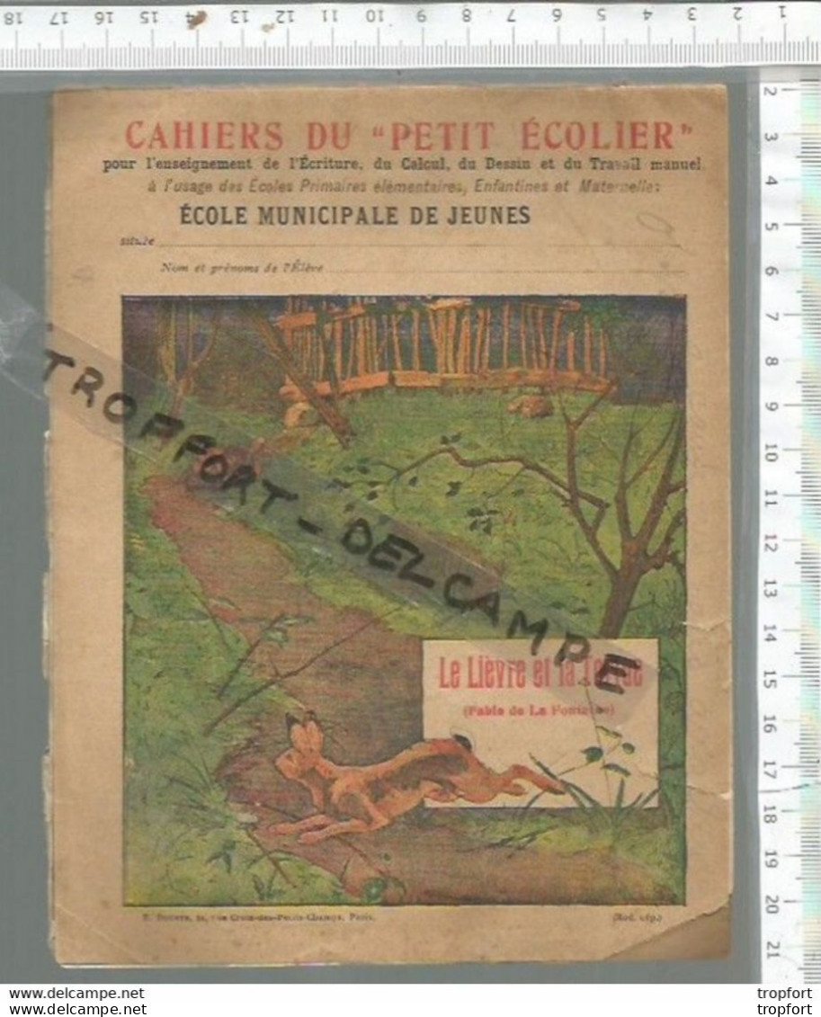 FF / Cahier D'ecolier Ancien 1911  COUVERTURE Le LIEVRE Et La TORTUE  Inscriptions Intérieur / Protège Cahier - Schutzumschläge