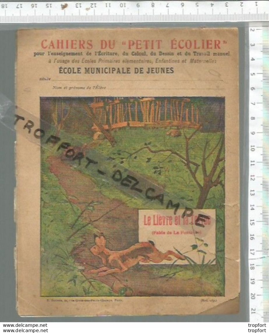 FF / Cahier D'ecolier Ancien 1911  COUVERTURE Le LIEVRE Et La TORTUE  Inscriptions Intérieur / Protège Cahier - Coberturas De Libros