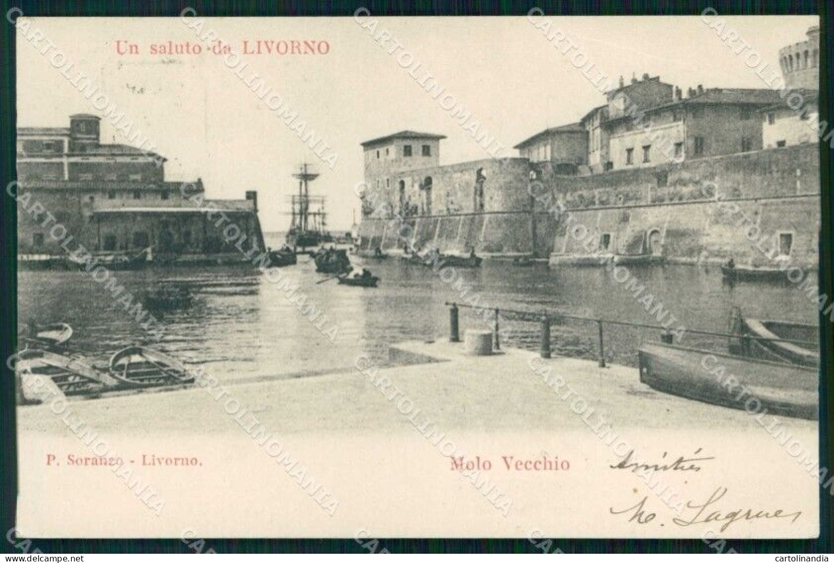 Livorno Città Saluto Da Molo Vecchio PIEGA Cartolina RB8494 - Livorno