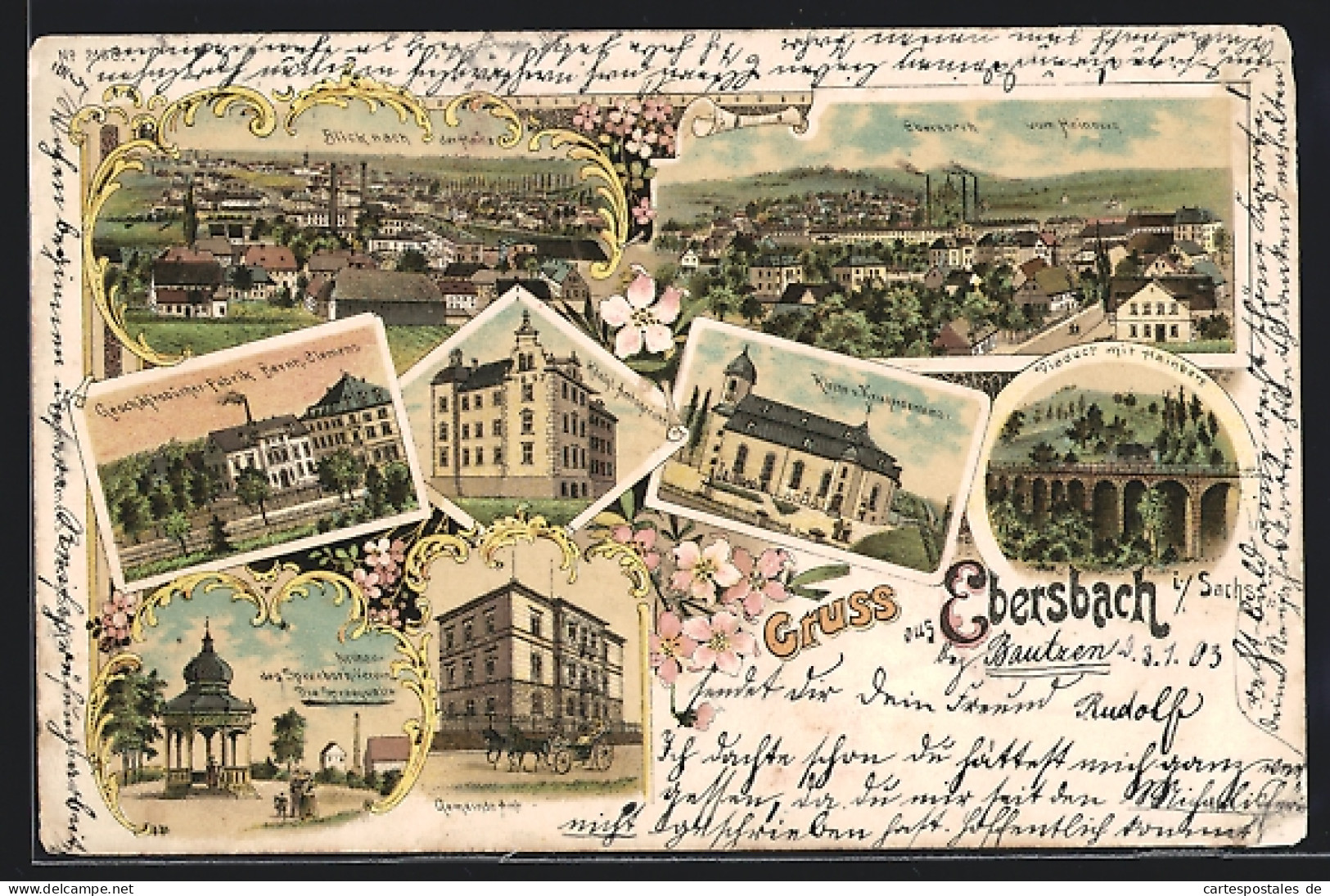 Lithographie Ebersbach, Geschäftsbücher-Fabrik B. Clemens, Gemeinde-Amt  - Ebersbach (Loebau/Zittau)