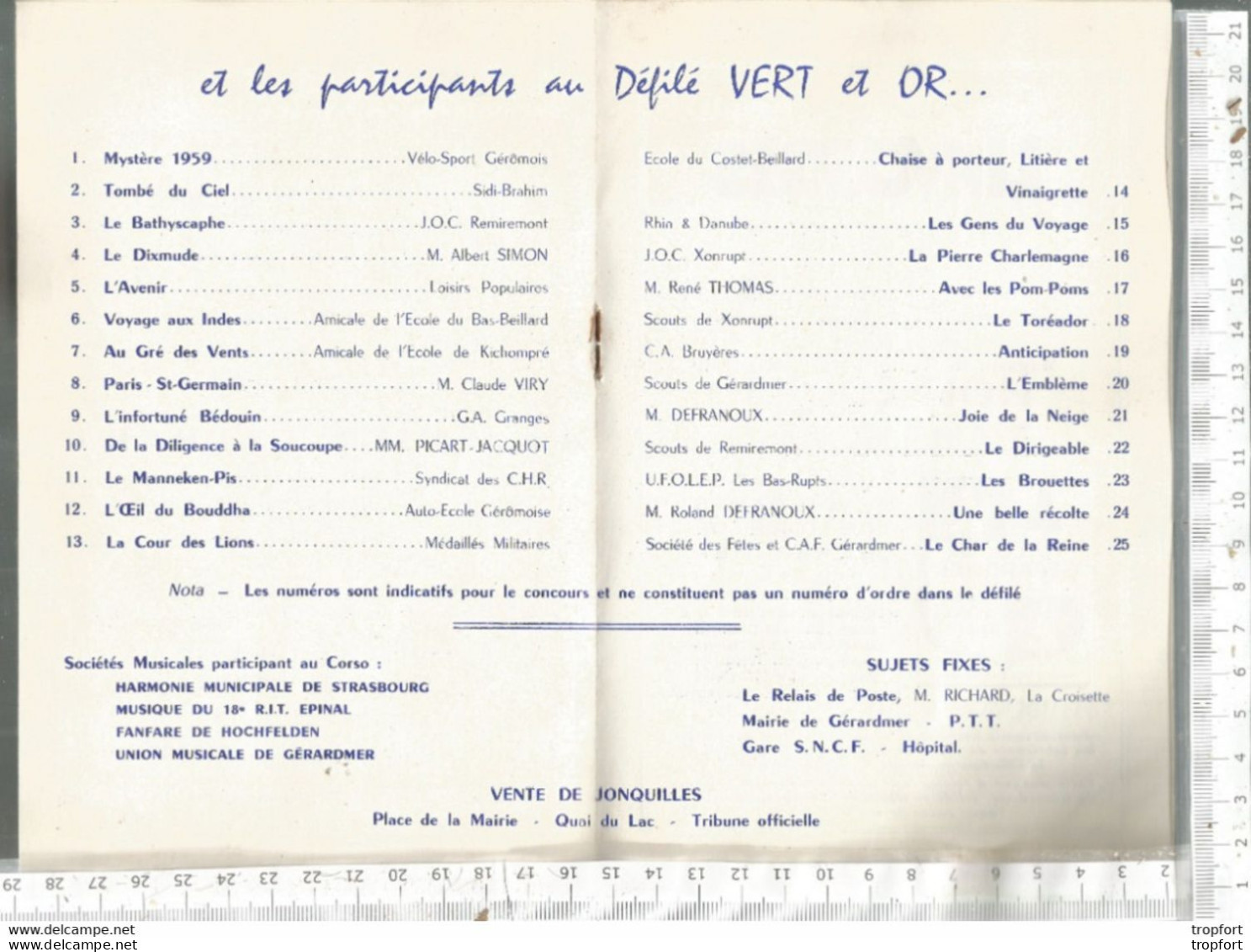 PG / Programme Numéroté VOSGES FETE DES JONQUILLES 1959 GERARDMER VOSGES  CLOWNS CIRQUE - Programmes