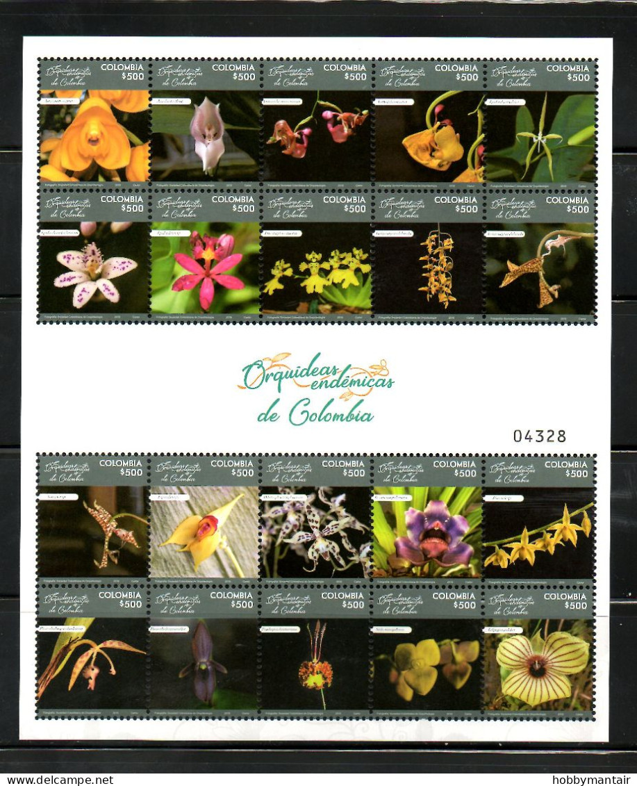 COLOMBIA, 2018 ,FLOWERS- ORCHIDS, S/S., MNH ** - Orchidee