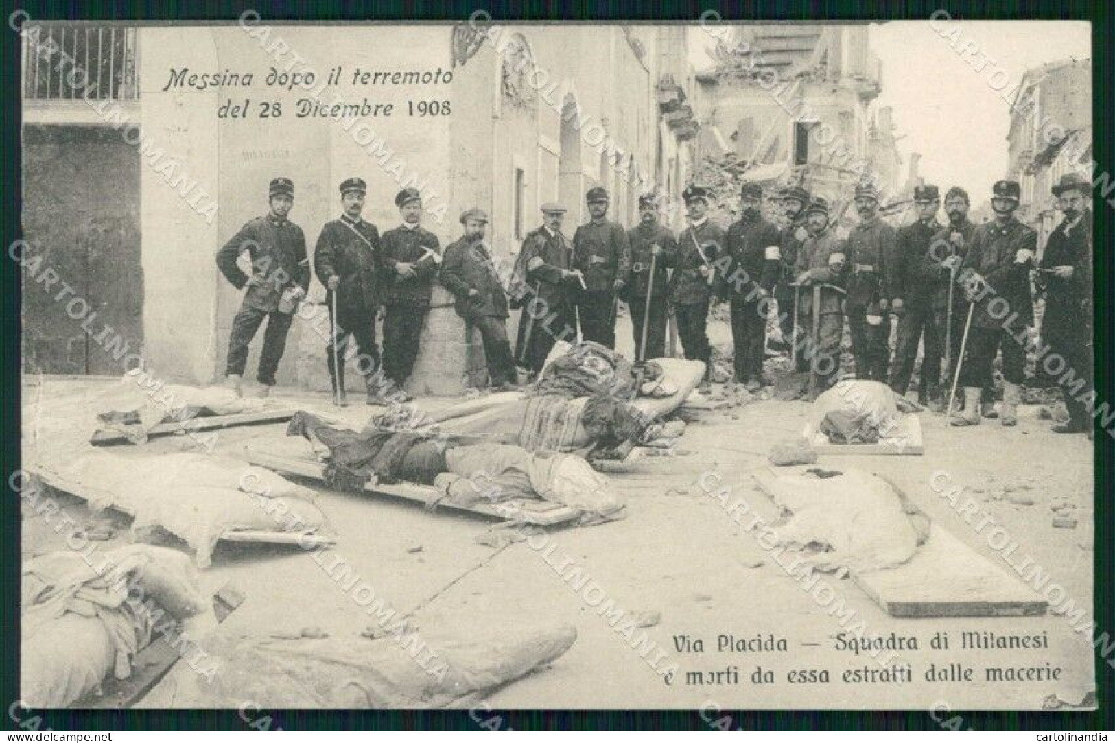 Messina Città Terremoto Dicembre 1908 Via Placida Morti Cartolina RB9003 - Messina