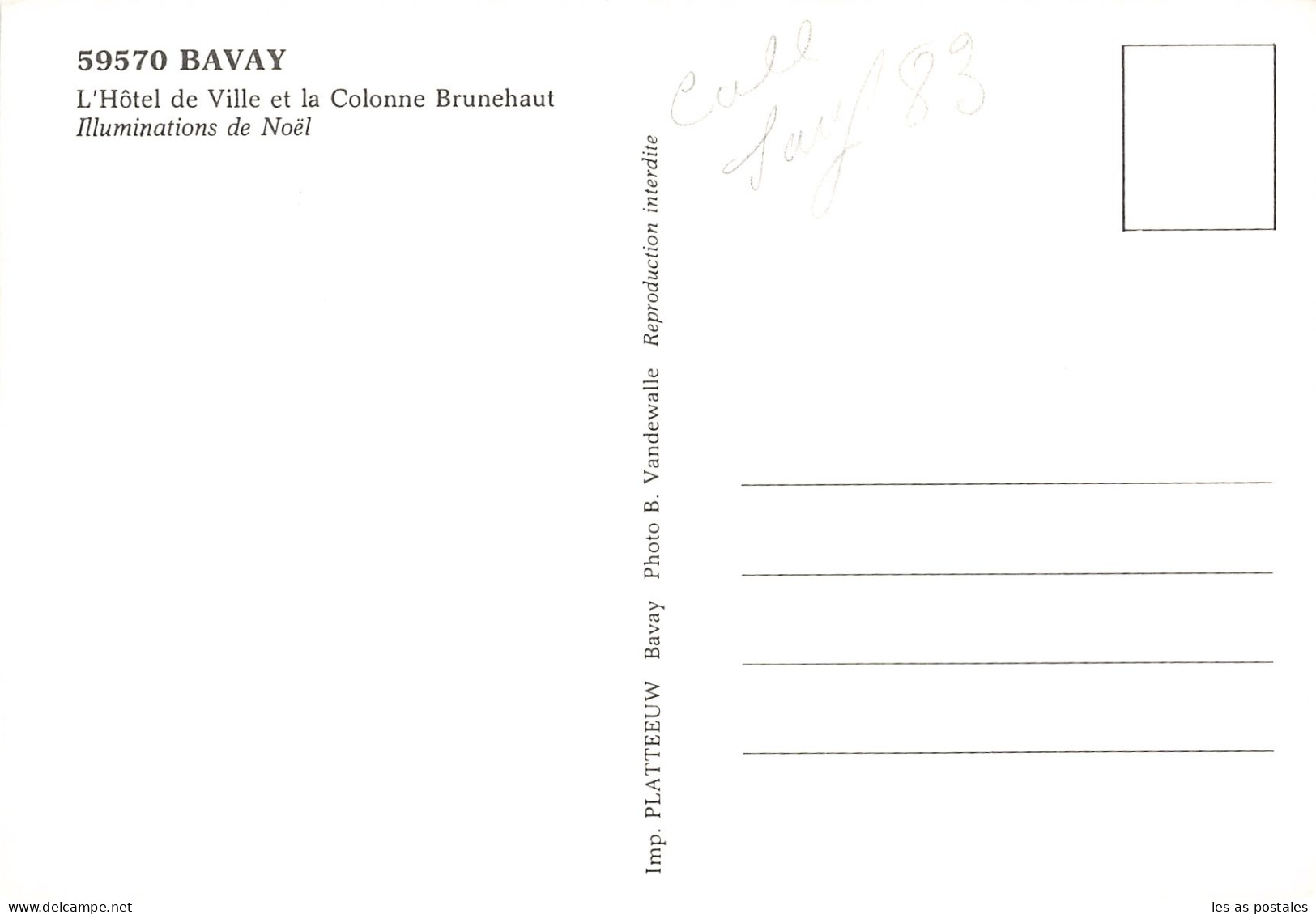 59 BAVAY HOTEL DE VILLE ET COLONNE BRUNEHAUT - Bavay