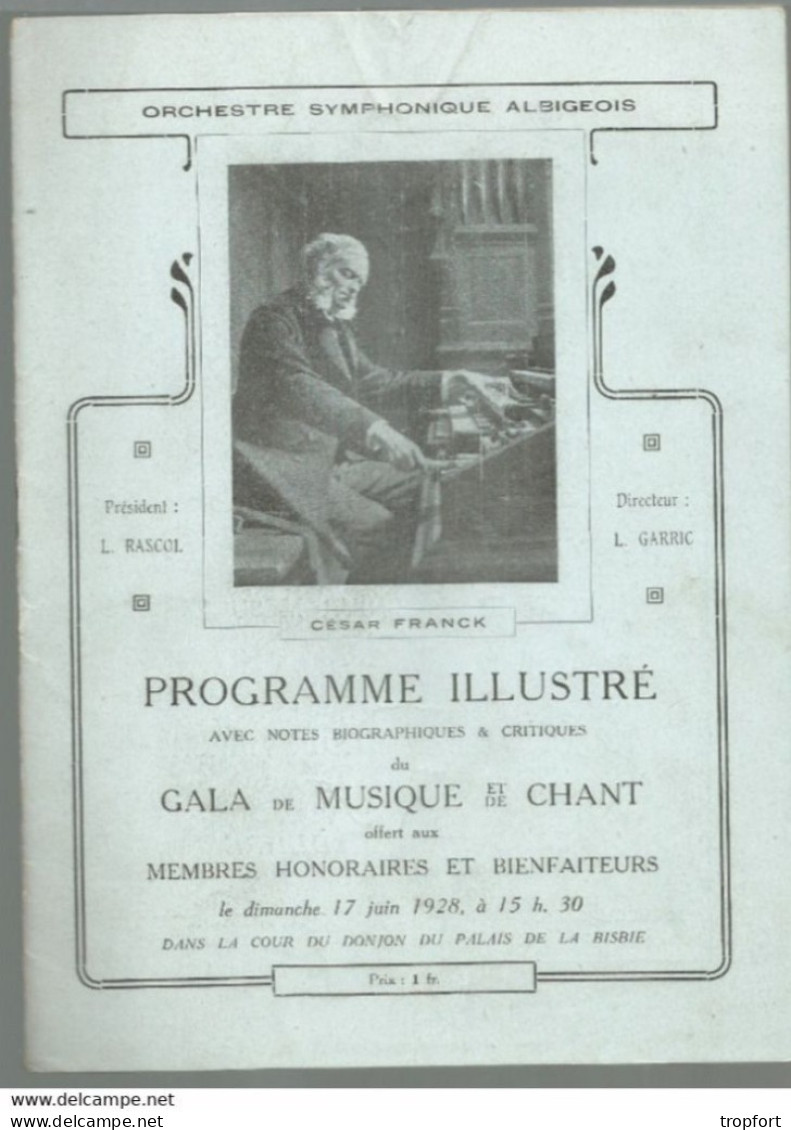 PM / PROGRAMME GALA De MUSIQUE Et De CHANT // ALBI 1928  CESAR FRANCK // Piano Orgue - Programmes