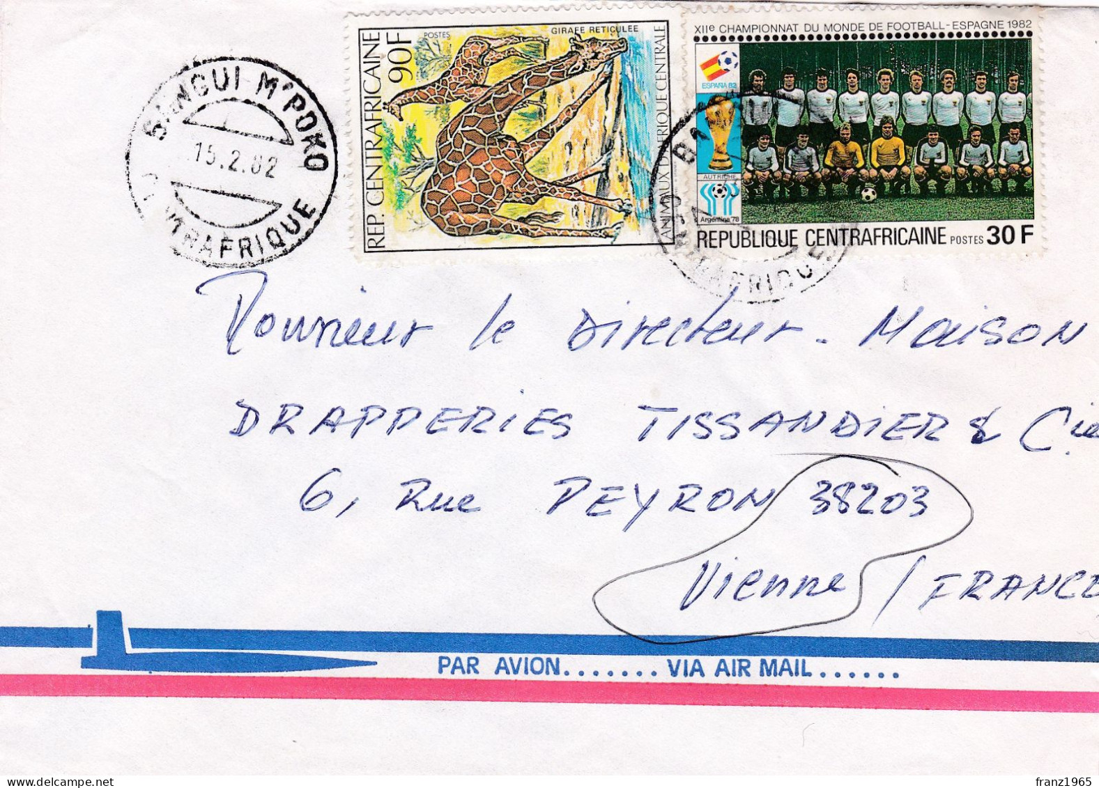 From Central African Republic To France - 1982 - Camerún (1960-...)