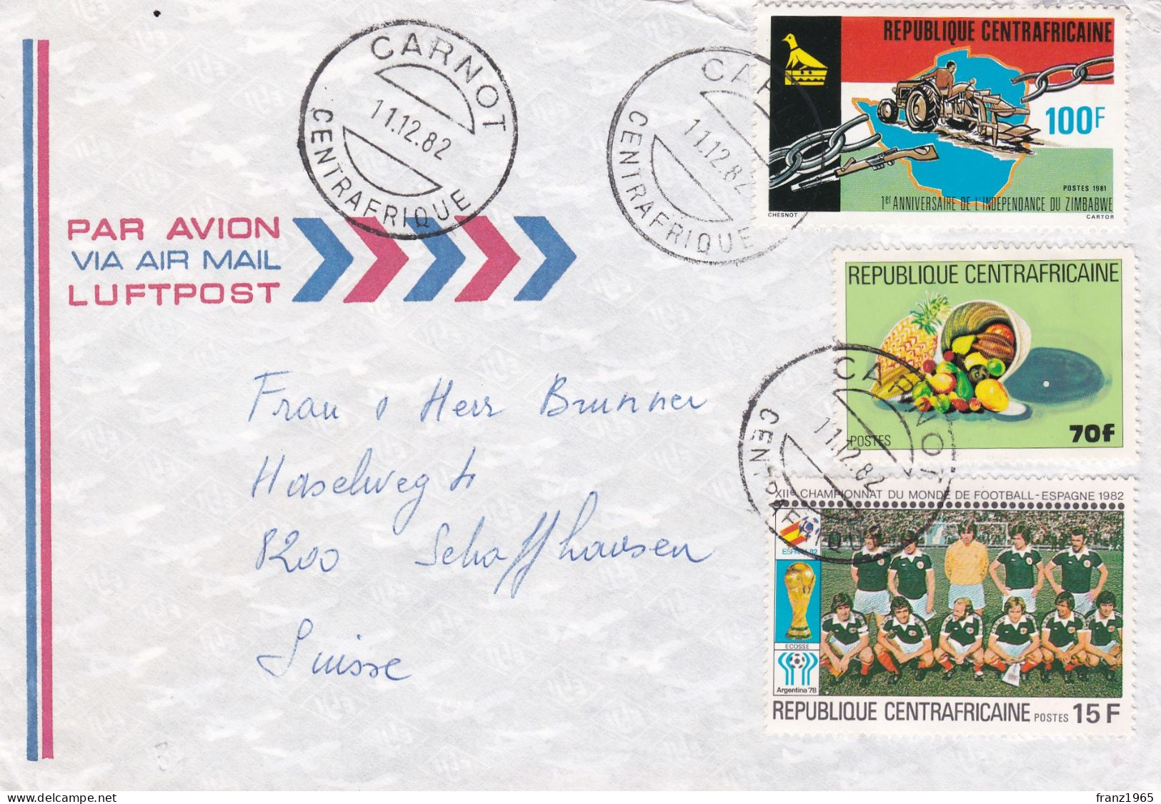 From Central African Republic To Swiss - 1982 - Cameroon (1960-...)