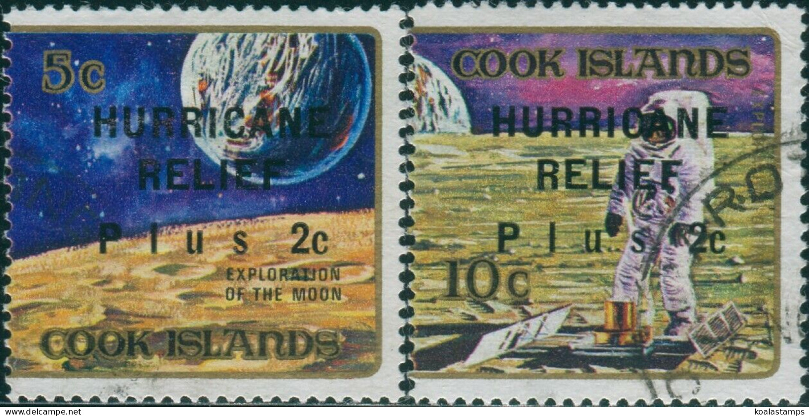 Cook Islands 1972 SG393-395 Apollo Moon Landing HURRICANE RELIEF Ovpt FU - Cook Islands