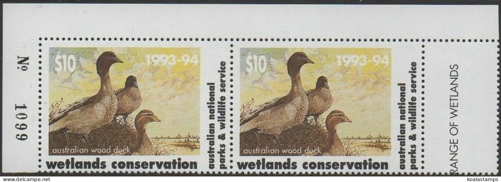 Australia Cinderella Ducks 1993 $10 Wood Duck Pair MNH - Cinderella