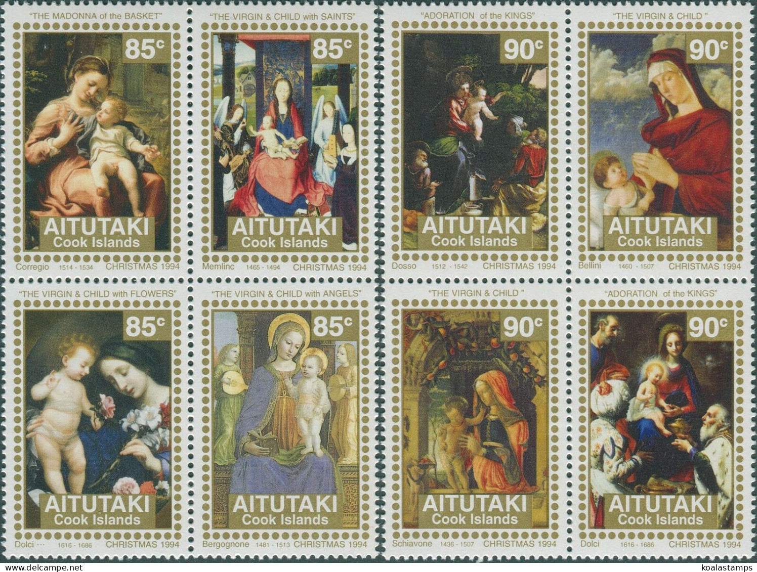 Aitutaki 1994 SG678-685 Christmas Blocks MNH - Cookeilanden