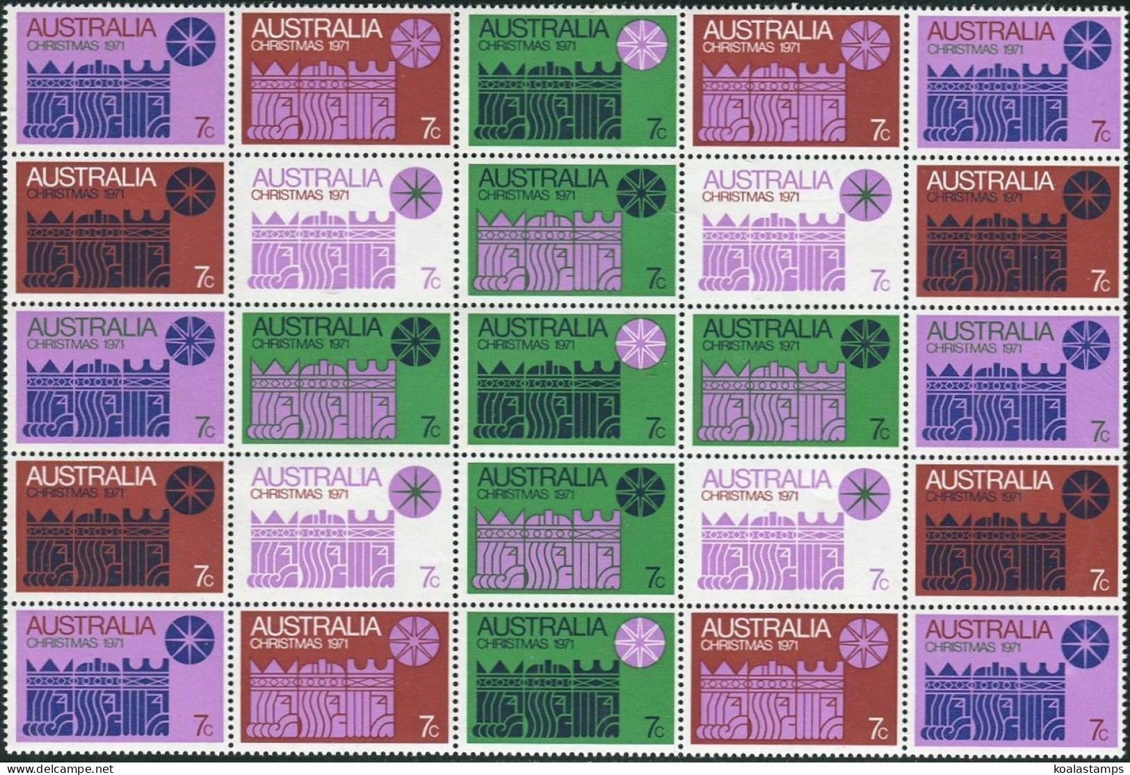 Australia 1971 SG498-504 Christmas White Paper Se Tenant Block Of 25 MNH - Other & Unclassified