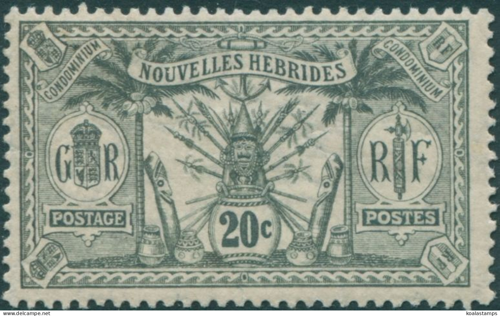 New Hebrides French 1911 SGF13 20c Greyish Slate Weapons Idols MLH - Other & Unclassified