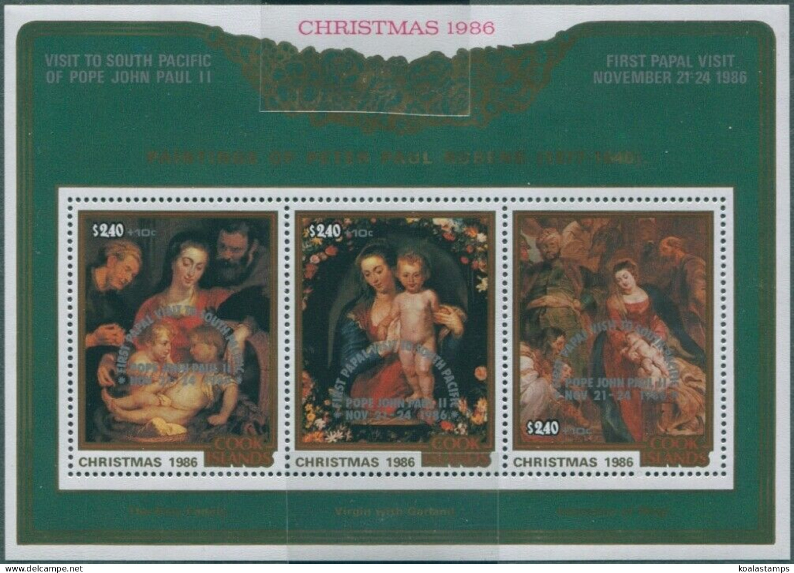 Cook Islands 1986 SG1088 Christmas Papal Visit Ovpt MS MNH - Cook