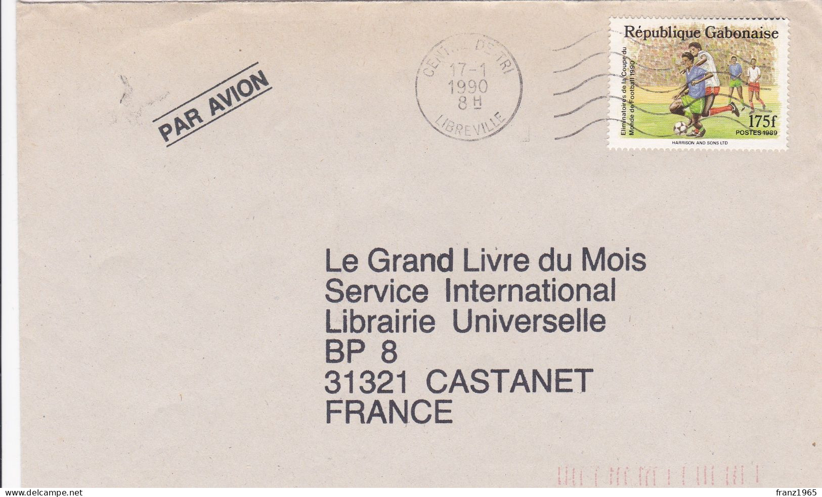 From Gabon To France - 1990 - Gabón (1960-...)