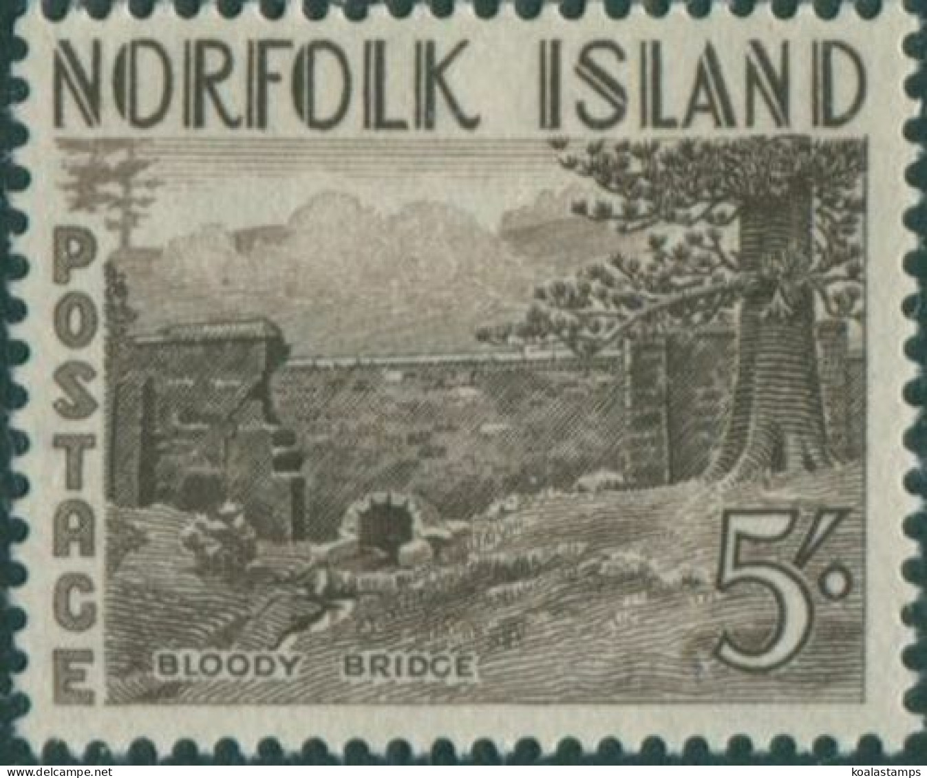 Norfolk Island 1953 SG18 5/- Brown Bloody Bridge MNH - Norfolk Eiland