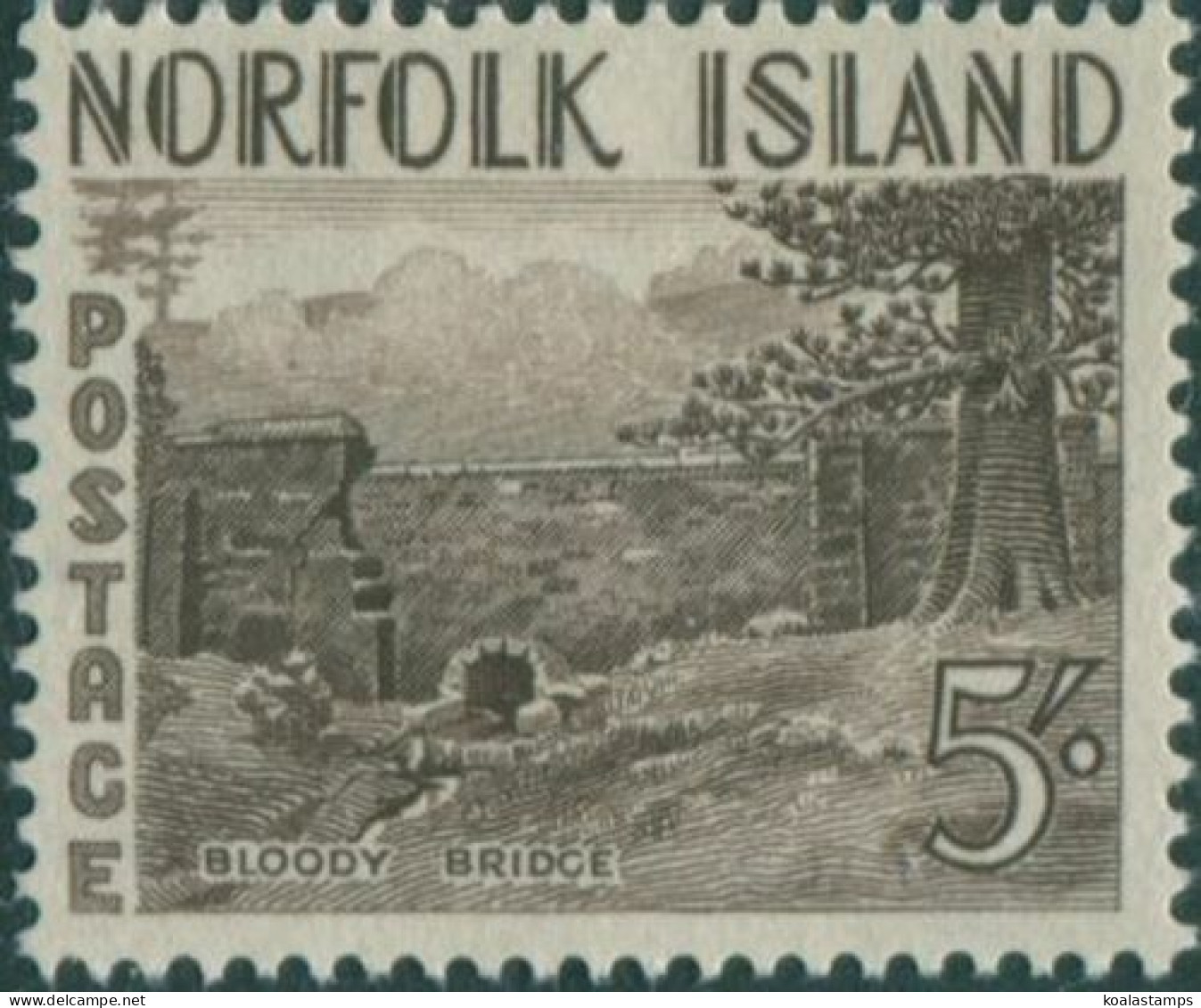 Norfolk Island 1953 SG18 5/- Brown Bloody Bridge MNH - Norfolkinsel
