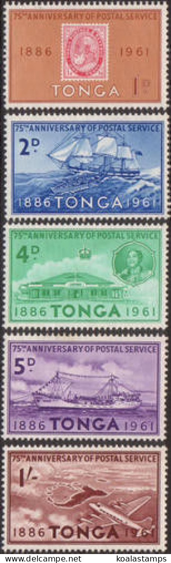 Tonga 1961 SG115-119 75th Anniversary Tongan Postal Service Set MLH - Tonga (1970-...)