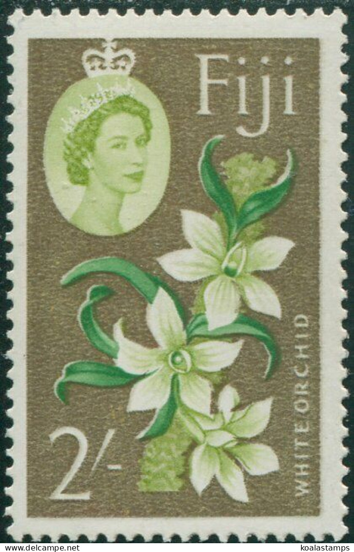 Fiji 1962 SG319 2/- Yellow-green, Green And Copper White Orchid QEII MLH - Fidji (1970-...)
